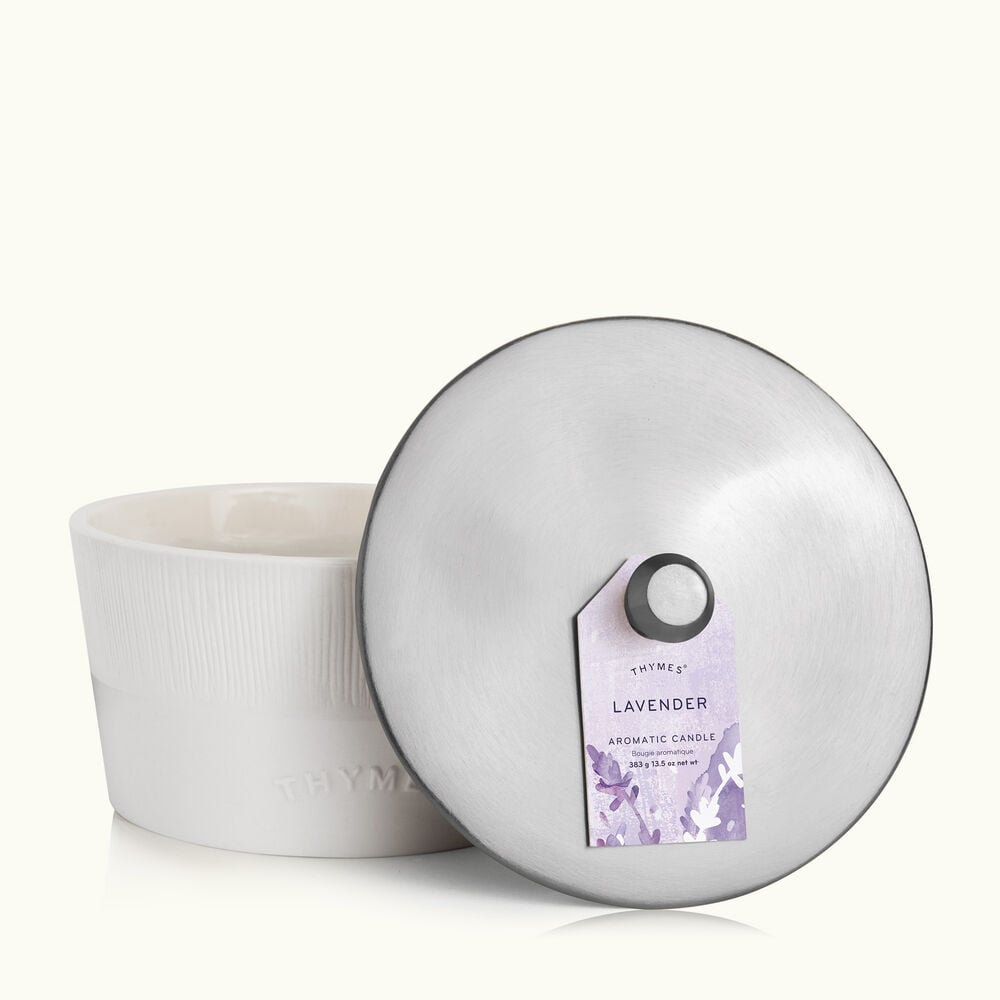 Thymes Lavender 3-Wick Candle lid view image number 2